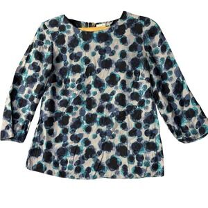 Boden 8 Women's Silk Viscose Blend Blouse Top Blue Print Dressy Career